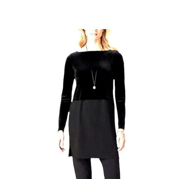 Wearever Collection J. Jill Size L Velvet Faux Layered Tunic Top Black Women's - Picture 1 of 7
